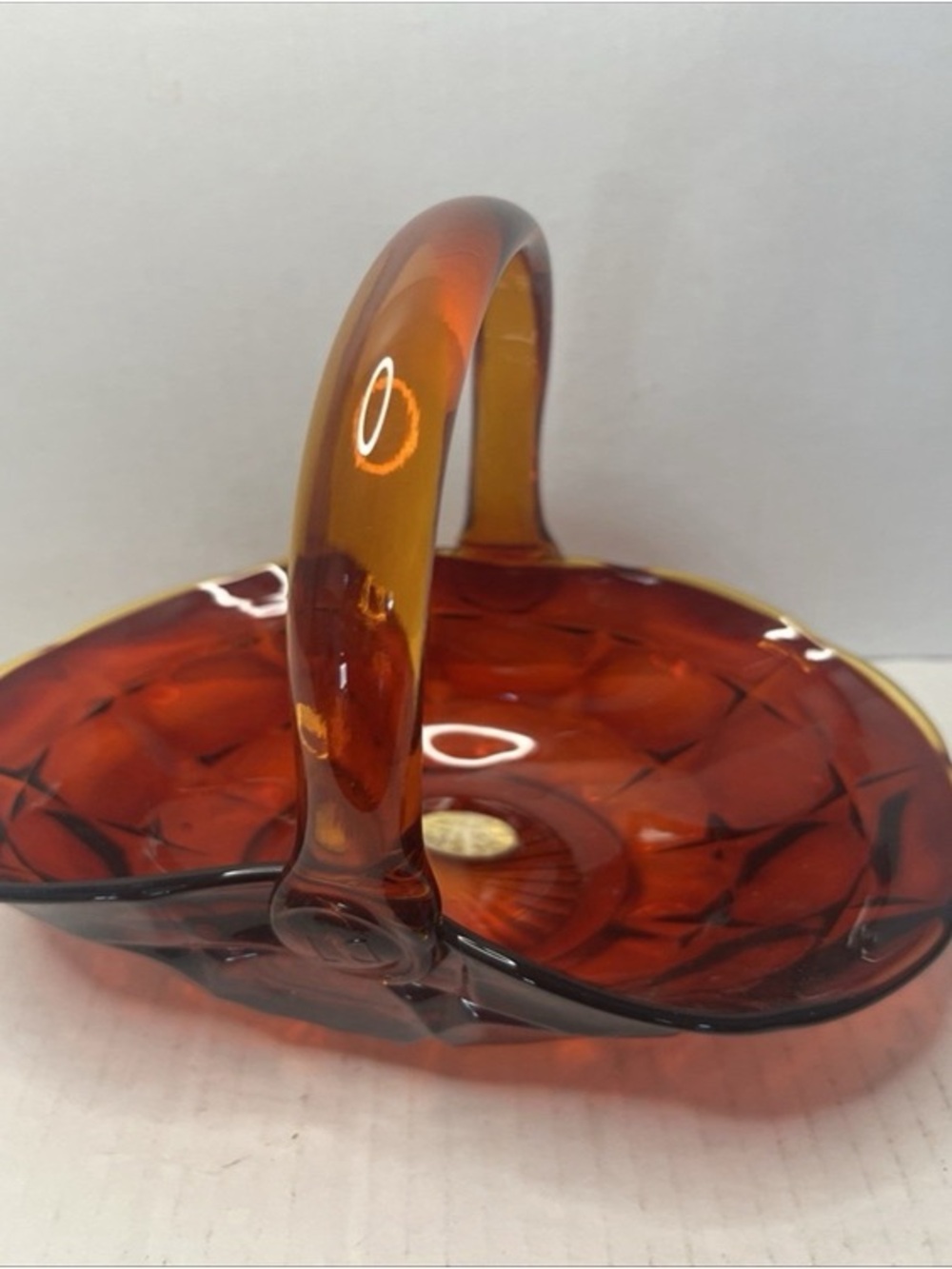 Amber Glass Handled Decorative Basket